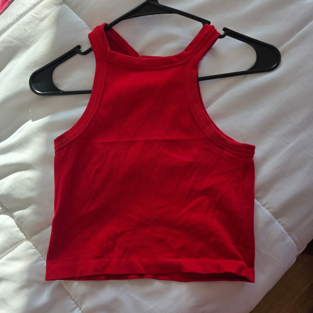 Skylee Collection Red Ribbed Halter Racerback Tank Top One Size OS - Picture 4 of 4